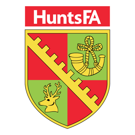 Hunts FA referee badge: red and yellow shield with a horn and a stag