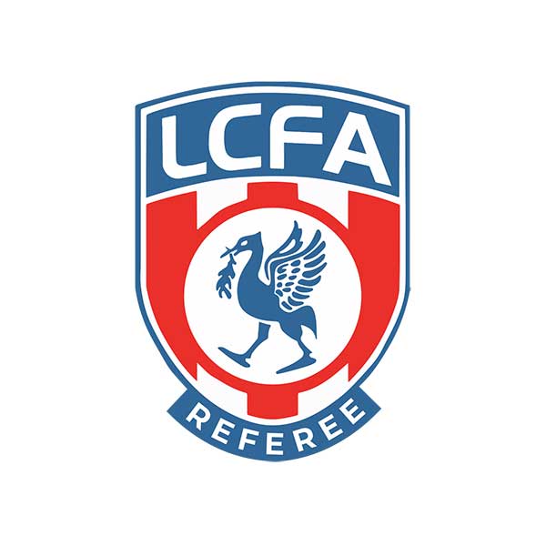Liverpool County FA referee badge: red Liver bird on a white shield