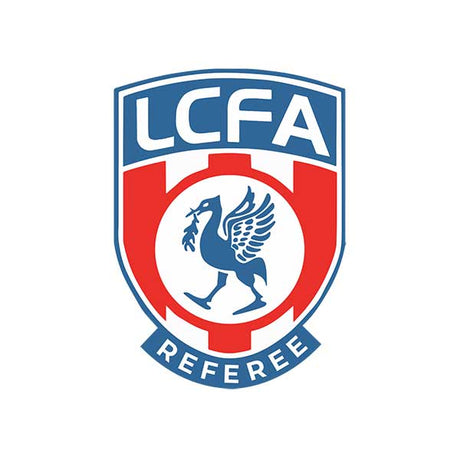 Liverpool County FA referee badge: red Liver bird on a white shield