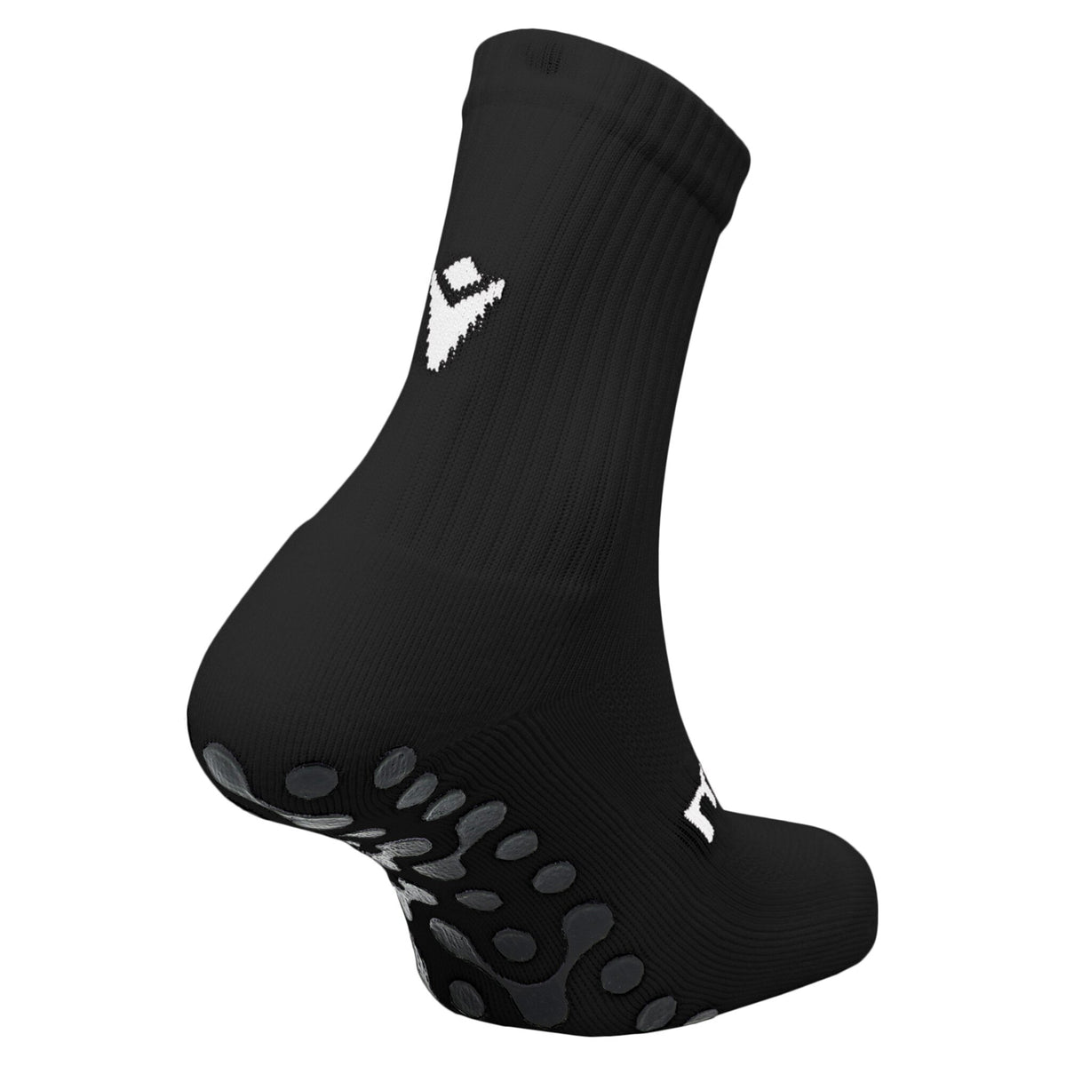 Macron black grip sock, back view showing the grip pads