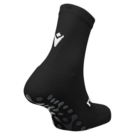 Macron black grip sock, back view showing the grip pads