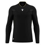 Macron Mendez long-sleeve referee shirt in black, straight front view