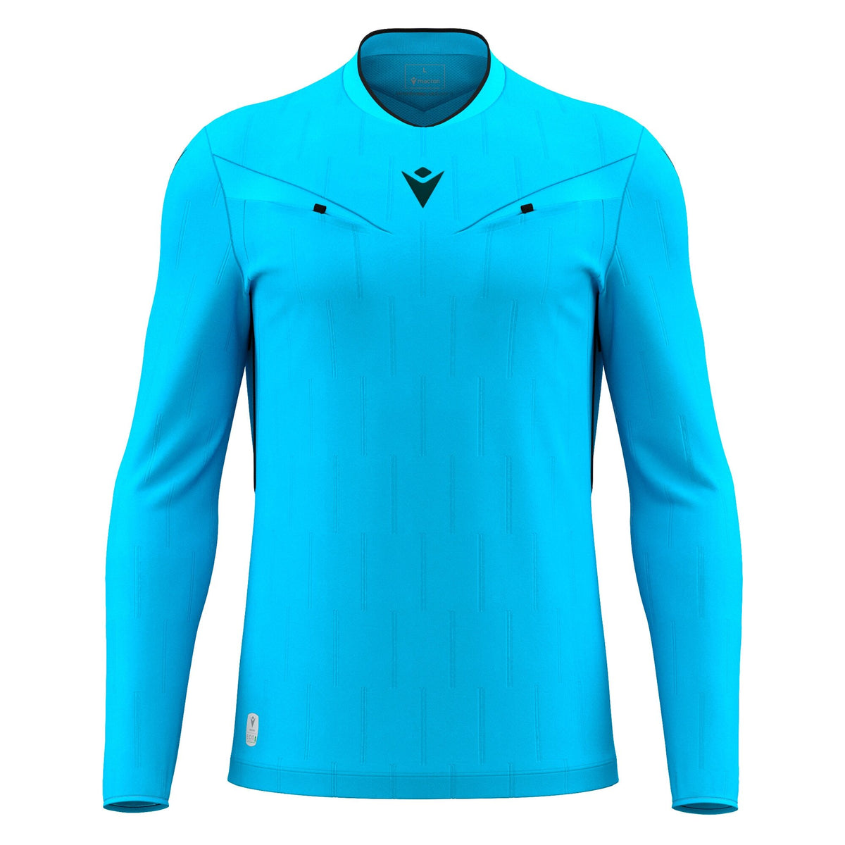 Macron Mendez long-sleeve referee shirt in blue, straight front view