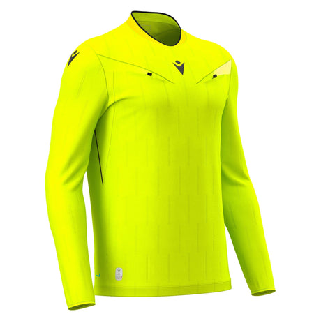 Macron Mendez long-sleeve referee shirt in yellow, front view
