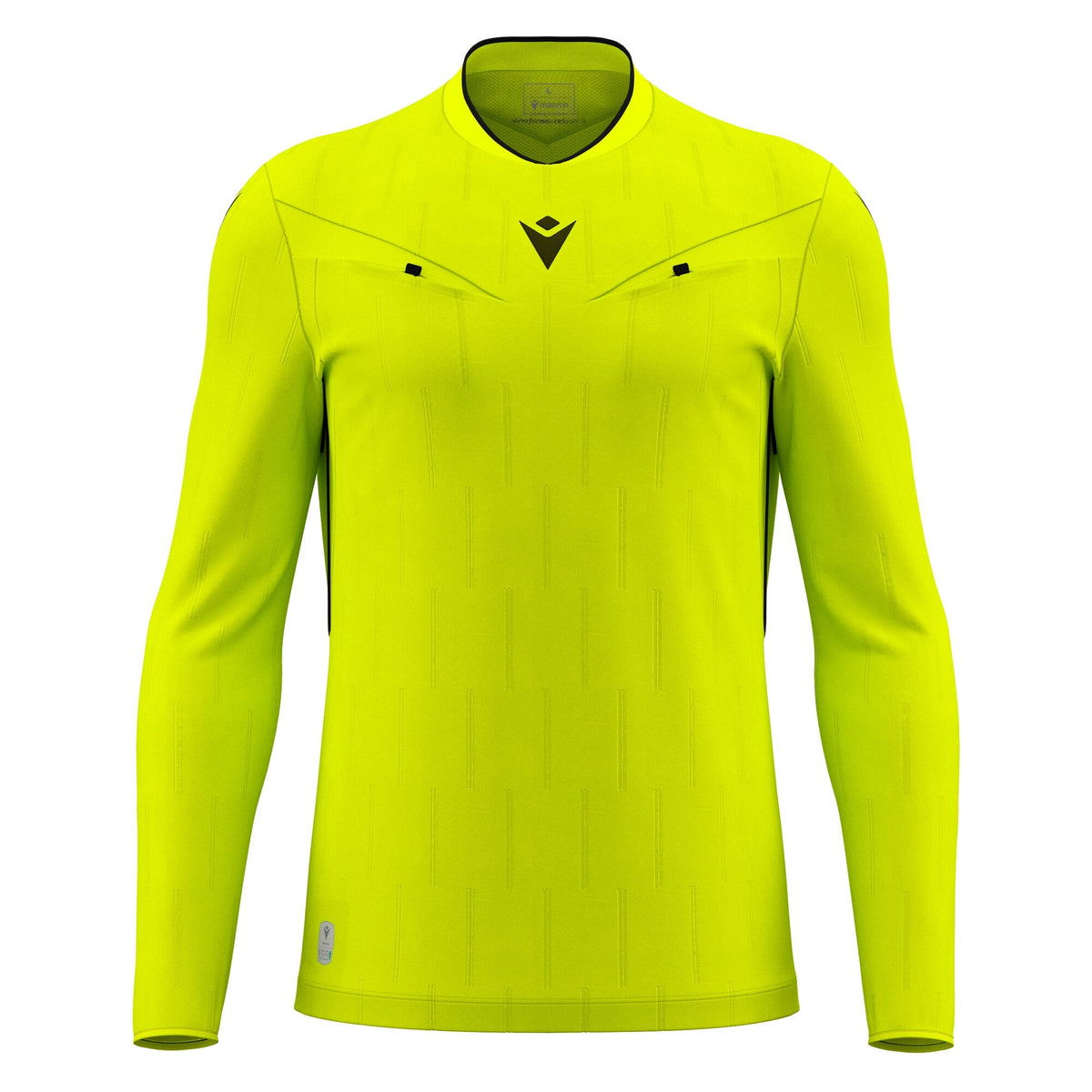 Macron Mendez long-sleeve referee shirt in yellow, straight front view