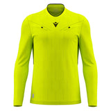 Macron Mendez long-sleeve referee shirt in yellow, straight front view