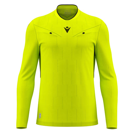 Macron Mendez long-sleeve referee shirt in yellow, straight front view
