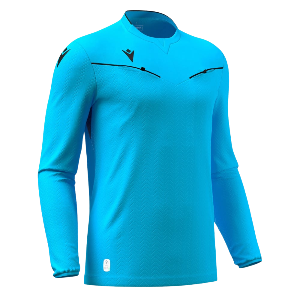 Macron Ponnet long-sleeve referee shirt in blue, front view