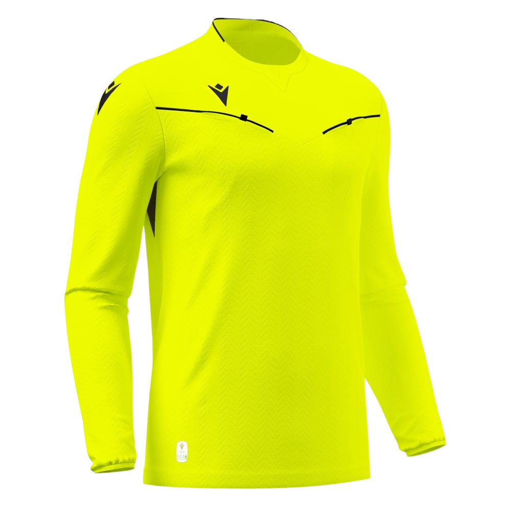 Macron Ponnet long-sleeve referee shirt in yellow, front view