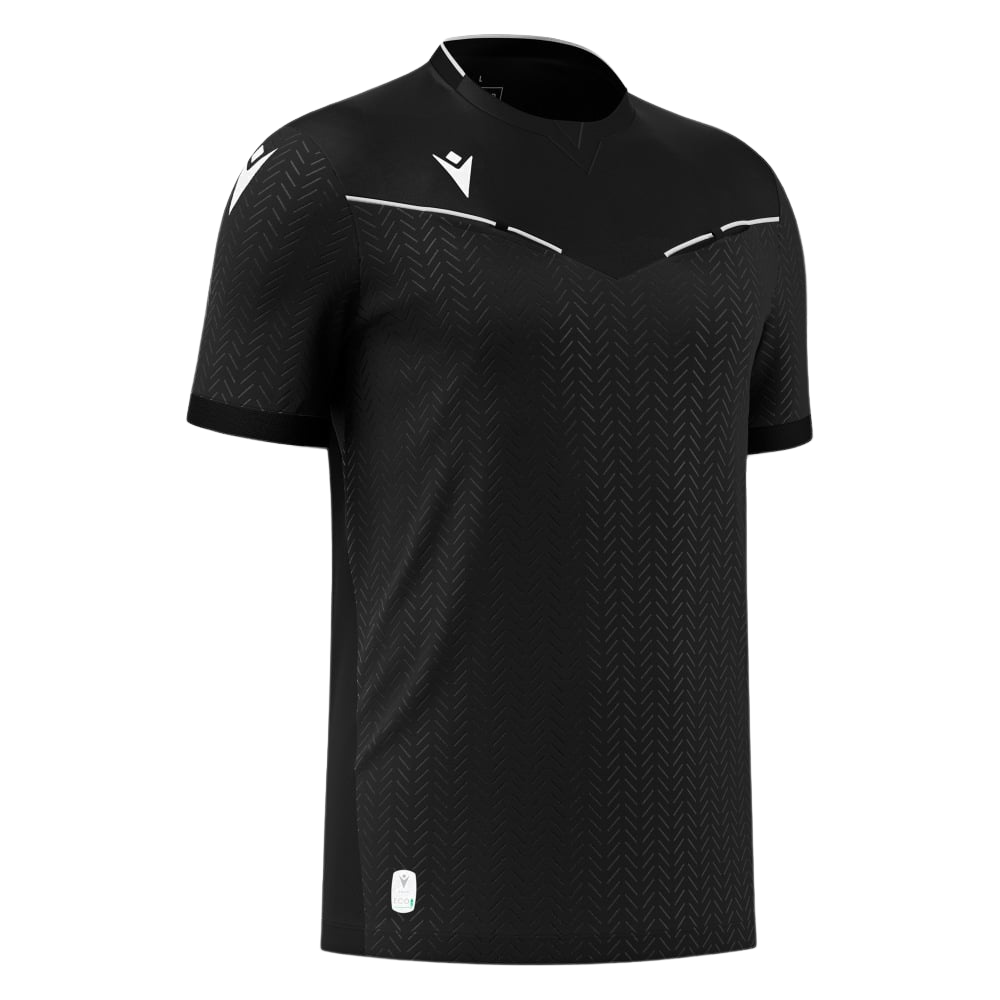 Macron Ponnet short-sleeve referee shirt in black, front view