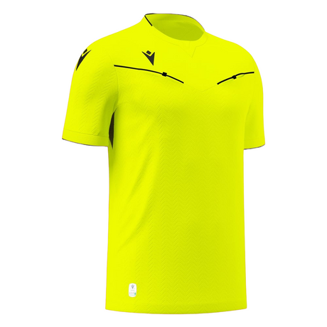 Macron Ponnet short-sleeve referee shirt in yellow, front view