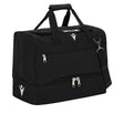 Macron black 43-litre referee bag with shoulder strap and boot compartment