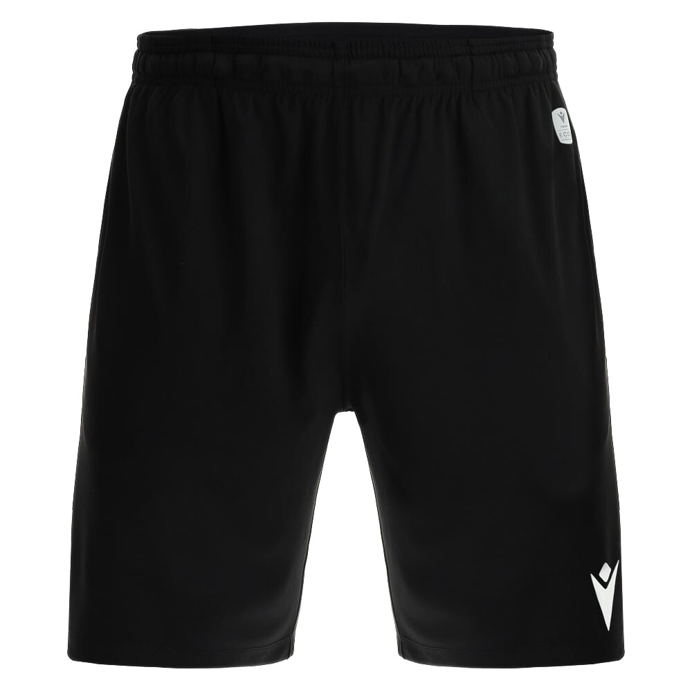 Macron black referee match shorts, front view