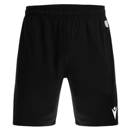 Macron black referee match shorts, front view