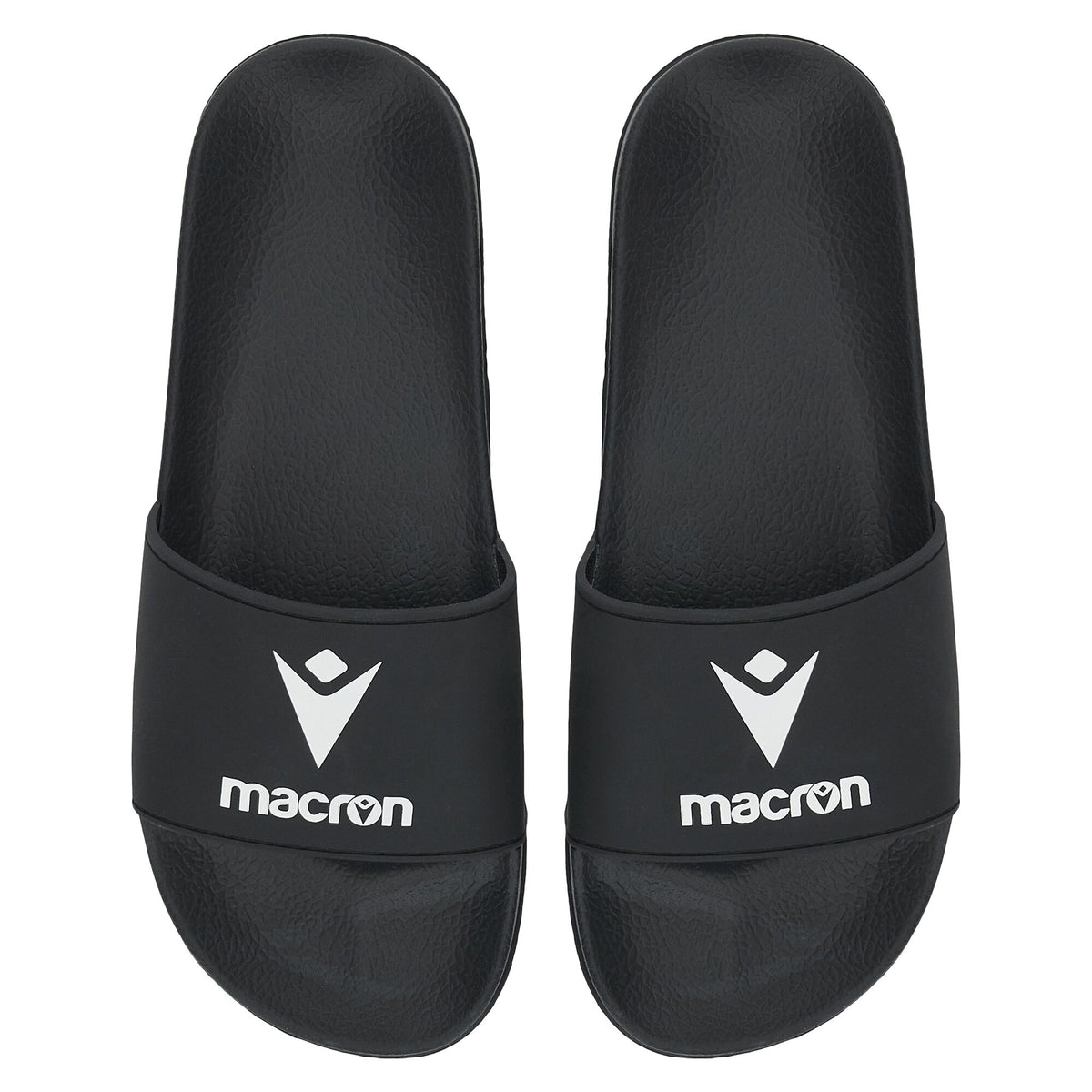 Pair of Macron black slides with white Macron logo