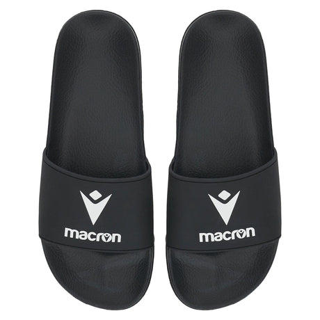 Pair of Macron black slides with white Macron logo