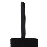 Macron UEFA black wrist sweatband with lanyard loop, side view