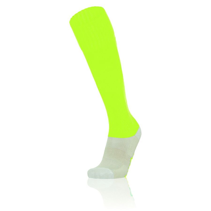 Macron fluorescent yellow referee sock with white cushioned foot