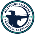Nottinghamshire FA referee badge: archer silhouette in a teal circle, dated 1882
