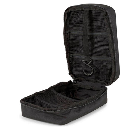 Puma black accessory bag open, showing the interior compartments