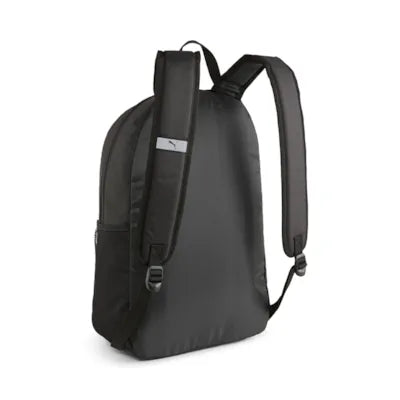 Puma black backpack, back view showing the straps