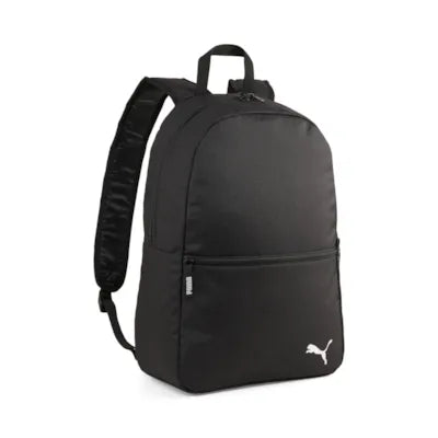 Puma black backpack with white Puma logo, front view