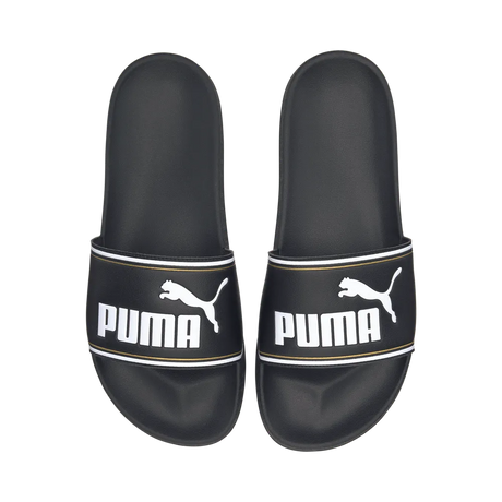 Pair of Puma Leadcat FTR black sliders, top view