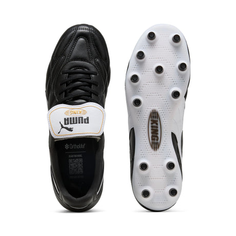 Puma King Top black leather football boots, top view and sole studs