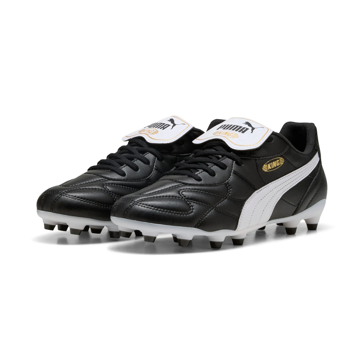 Pair of Puma King Top black leather football boots with white Puma stripe