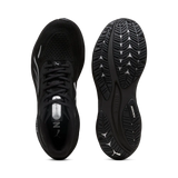 Puma Magnify NITRO 3 black running shoes, top view and sole