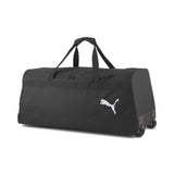 Puma black wheeled roller bag with white Puma logo