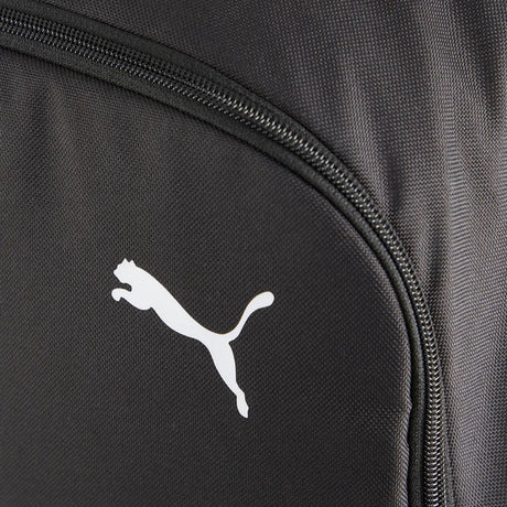 Close-up of the white Puma logo on the Puma XL Premium backpack