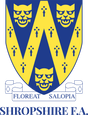 Shropshire FA referee badge: blue and gold shield with three leopard heads and Floreat Salopia motto
