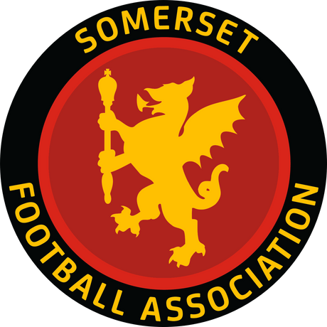 Somerset FA referee badge: gold dragon on a red circle
