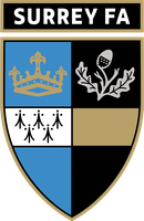 Surrey FA referee badge: quartered shield with a crown, oak sprig and ermine