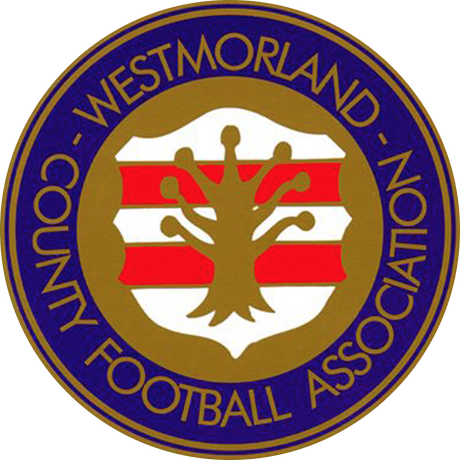 Westmorland County FA referee badge: tree on a red and white crest in a purple circle