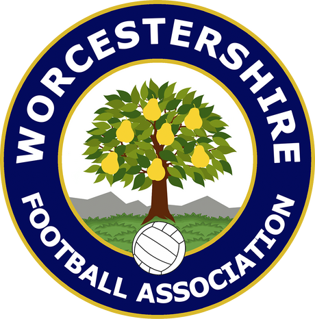 Worcestershire FA referee badge: pear tree and football in a blue circle