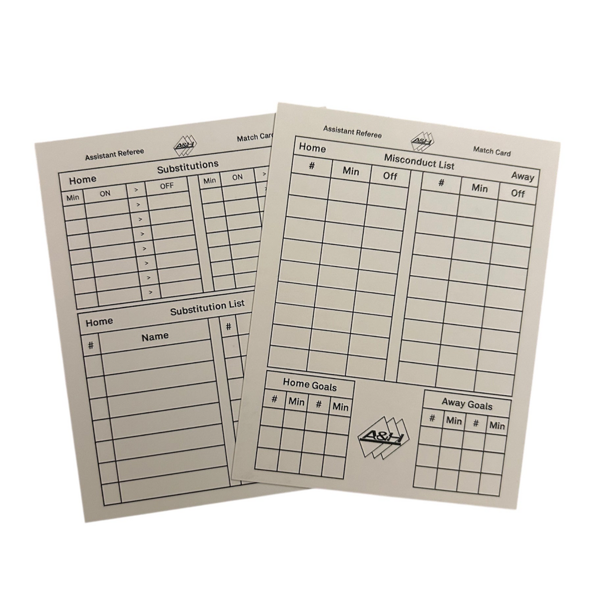 A&H Write-On assistant referee match cards, front and back