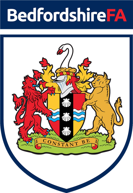 Bedfordshire FA referee badge featuring the county coat of arms
